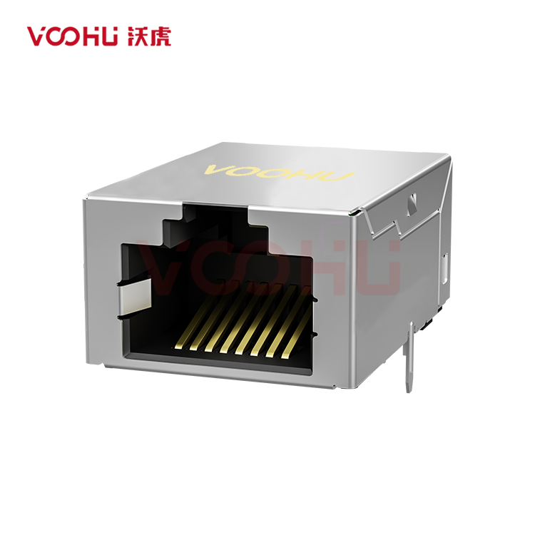 SYT811Q002GWA2DB057 90° 侧面插入 1*1 开口朝上 10G 无LED DIP RJ45（低高度）